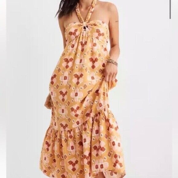 Aerie Women’s Boho Sundress | Floral Print Maxi Dress | Yellow & Orange | Size L - Picture 6 of 16